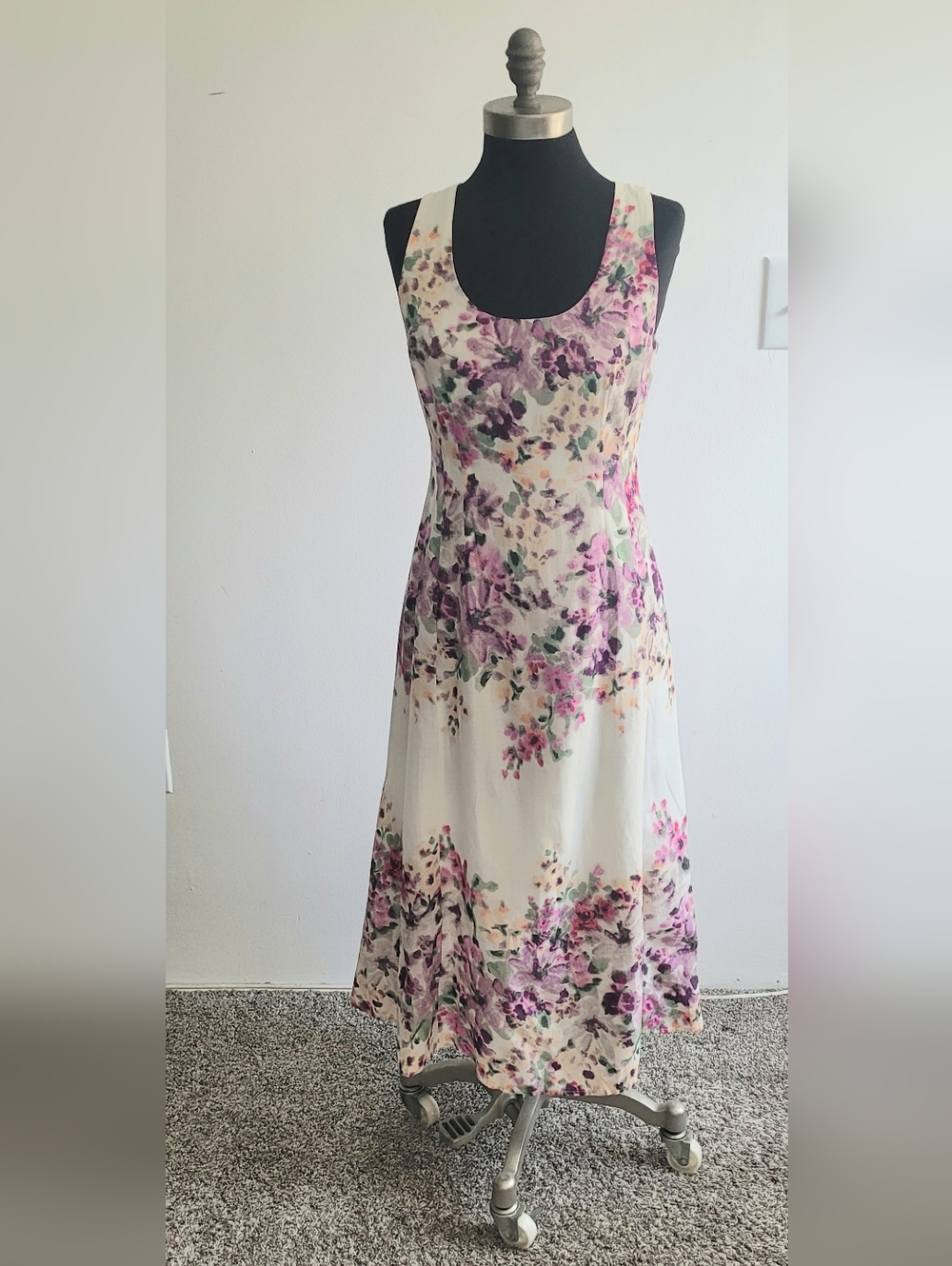 Maggy London Cream Maxi Dress with Purple Floral Print